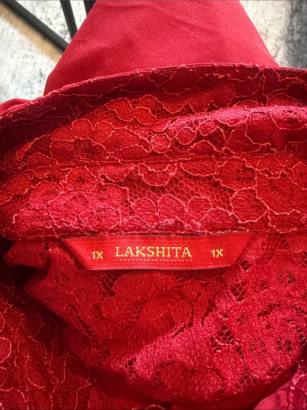 Lace-Trim Vibrant Red Button-Down Dress - Picture 11 of 11